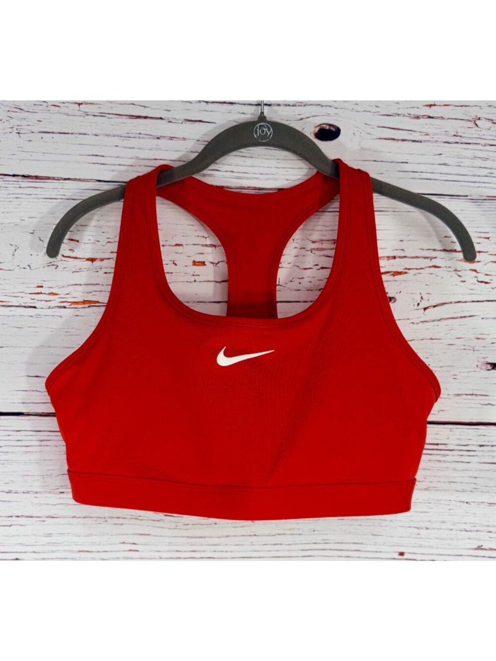 Nike Swoosh Red Dri-Fit Sports Bra Racerback Size Large Athletic Gym Workout